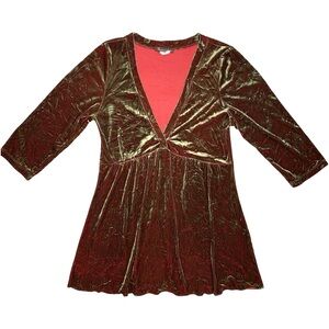 Vintage Y2K Crushed Velvet Empire Waist Top V Neck 2000s 90s Whimsigoth Feminine